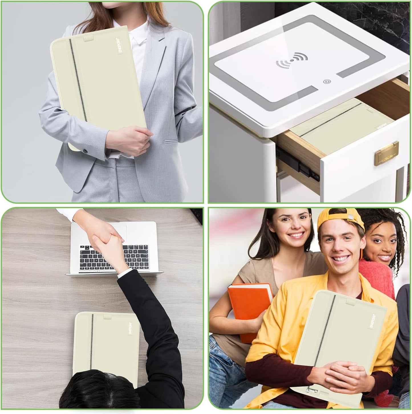 ENGPOW Accordion File Organizer,Fireproof 13 Pockets Expanding File Folder,Document Organizer Folder with Zipper＆Labels,Portable Home Travel Safe Storage for Letter A4 Files and More,Beige