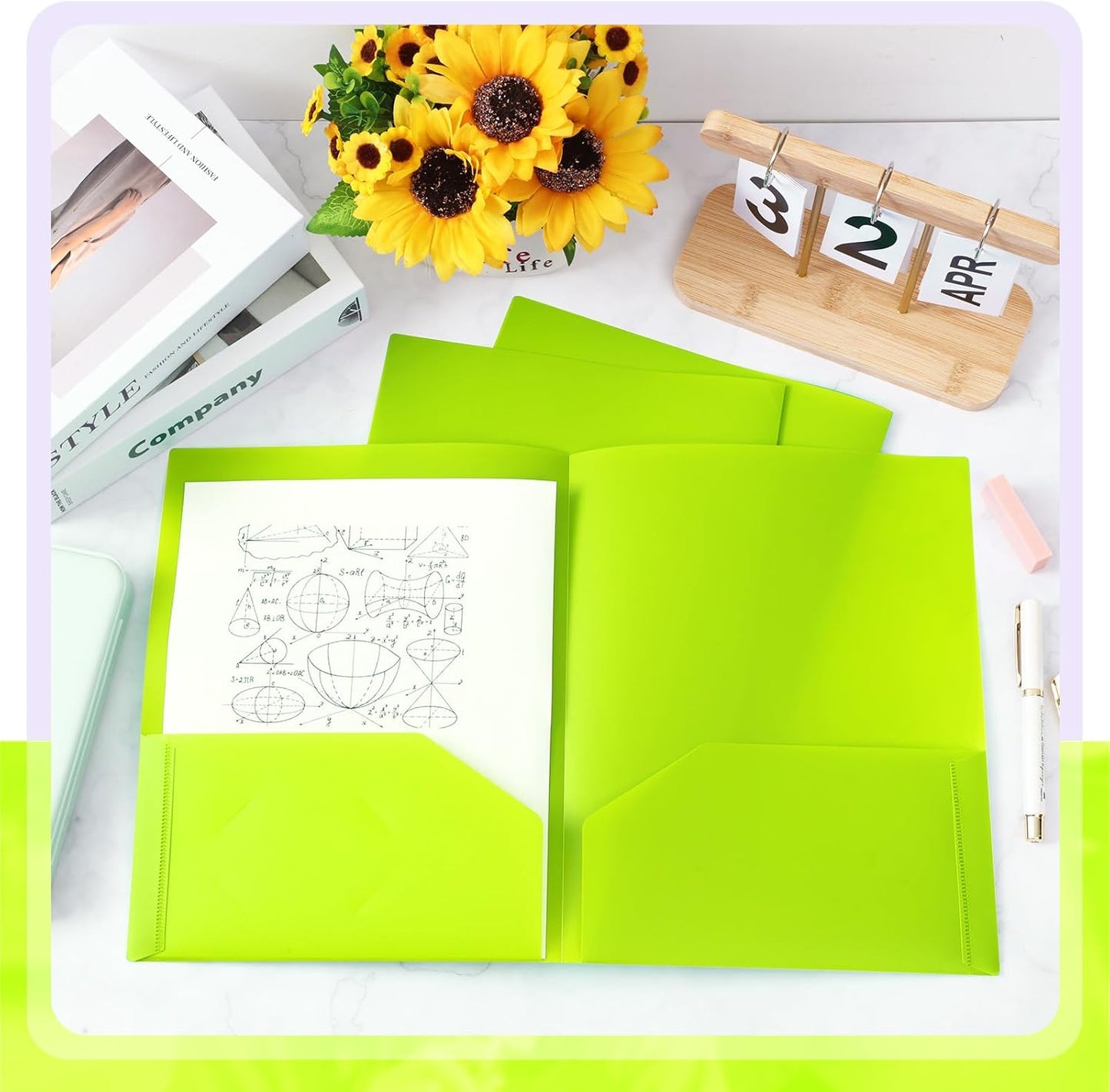 Gueevin 100 Pcs Two Pocket Folders Bulk Plastic File Folder with 2 Pockets Letter Size Paper Heavy Duty Durable Portfolios Case for Home Office School Business 11.61 x 9.45 Inch (Lime Green)
