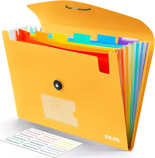 Accordian File Organizer 7 Pocket Expanding File Folder with Labels, Plastic Expandable File Folder for Documents Letter Size A4 Papers - Orange