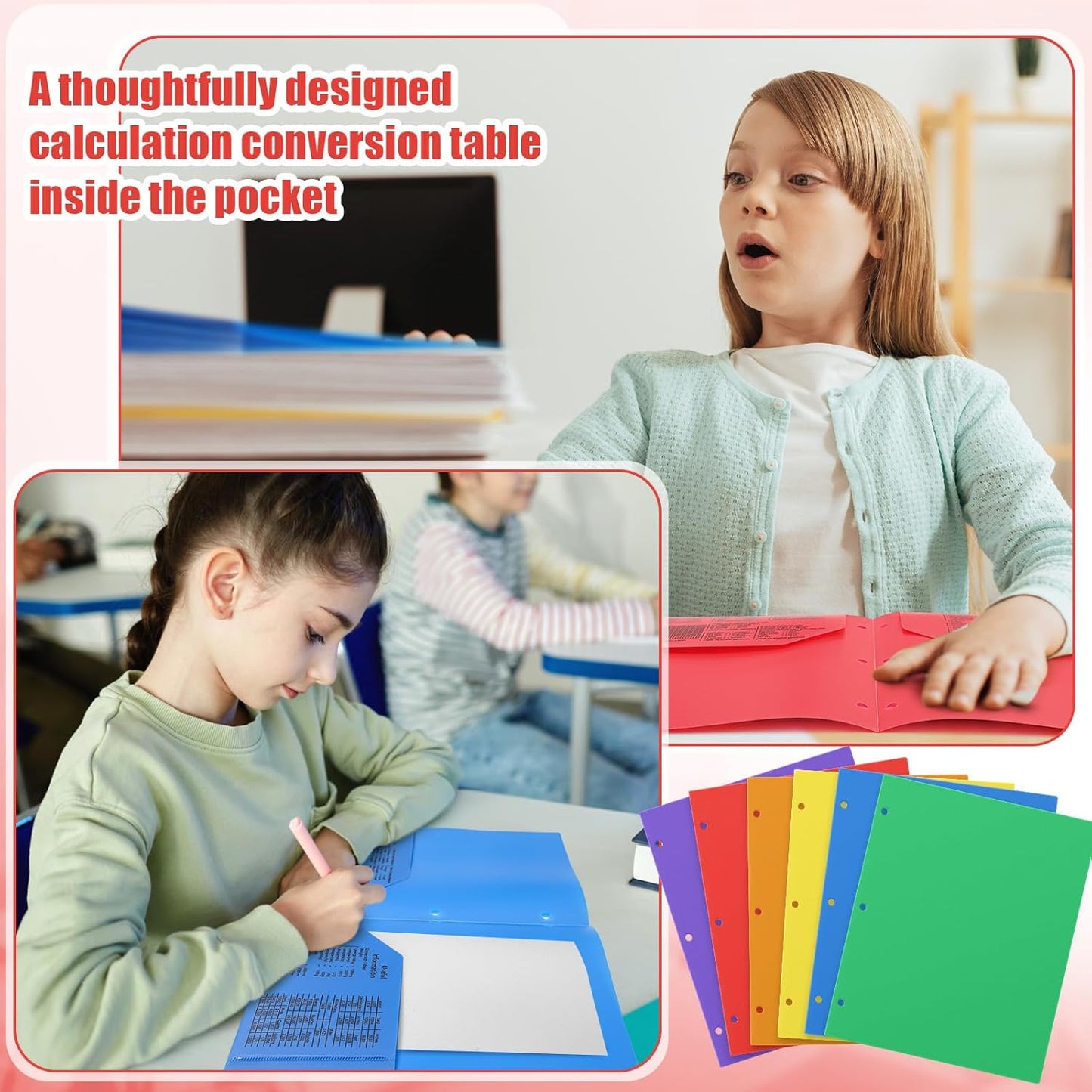 Yeaqee 12 Pcs Plastic Folders with Pockets Bulk 3 Hole Punched 2 Pocket File Folders for 3 Ring Binder Divider Folder for Notebooks, Durable Poly for Office Home (Stylish Color)