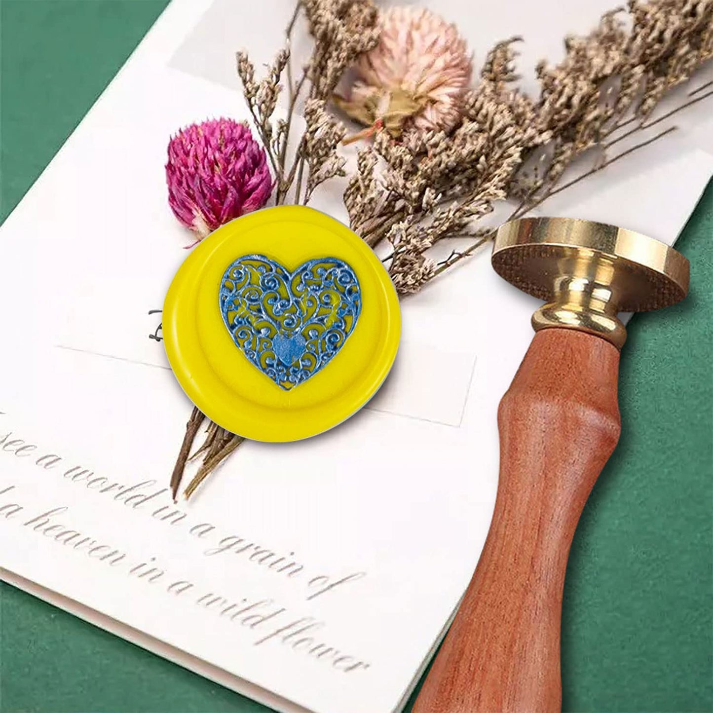 Wax Seal Stamp, Heart Wax Sealing Stamp with Removable Brass Head and Wooden Handle, 0.98" Diameter, 3.54" Length