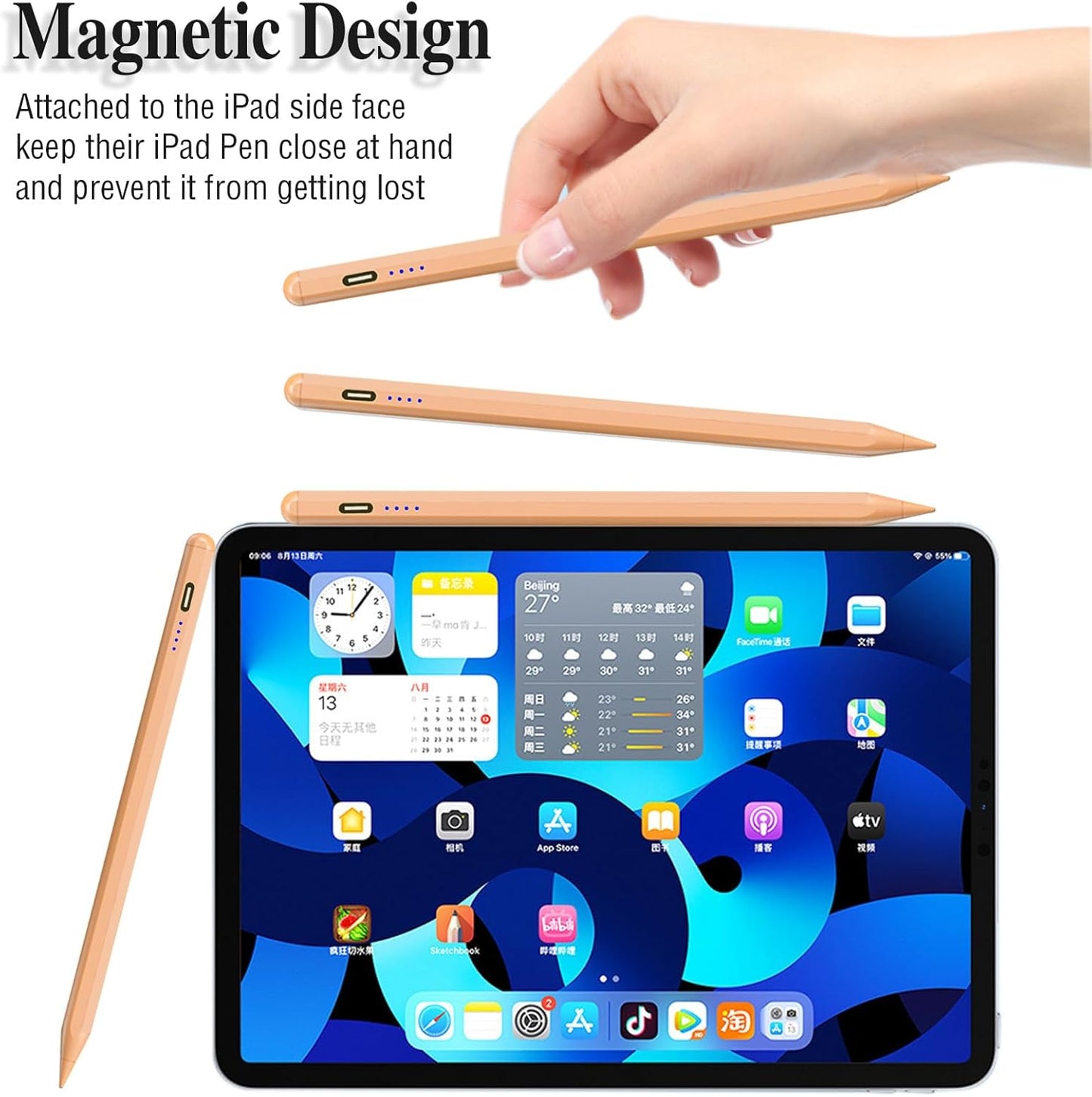 Stylus Pen for Touch Screen, Rechargeable Active Magnetic iPad Pencil UniversalTablet Pencil Stylus Pen for iPad/Pro/Air/Mini/iPhone Samsung/Android and Other Smartphone Devices-Orange