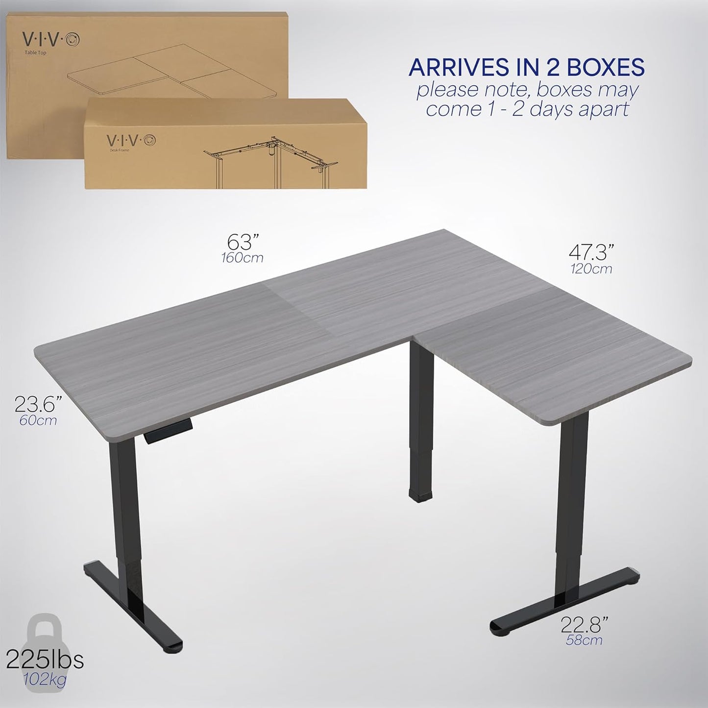VIVO Electric Corner L-Shaped 63 x 47 in Standing Desk, Memory Height Adjustment, Dark Gray Top Black Frame, DESK-E3CTG-47