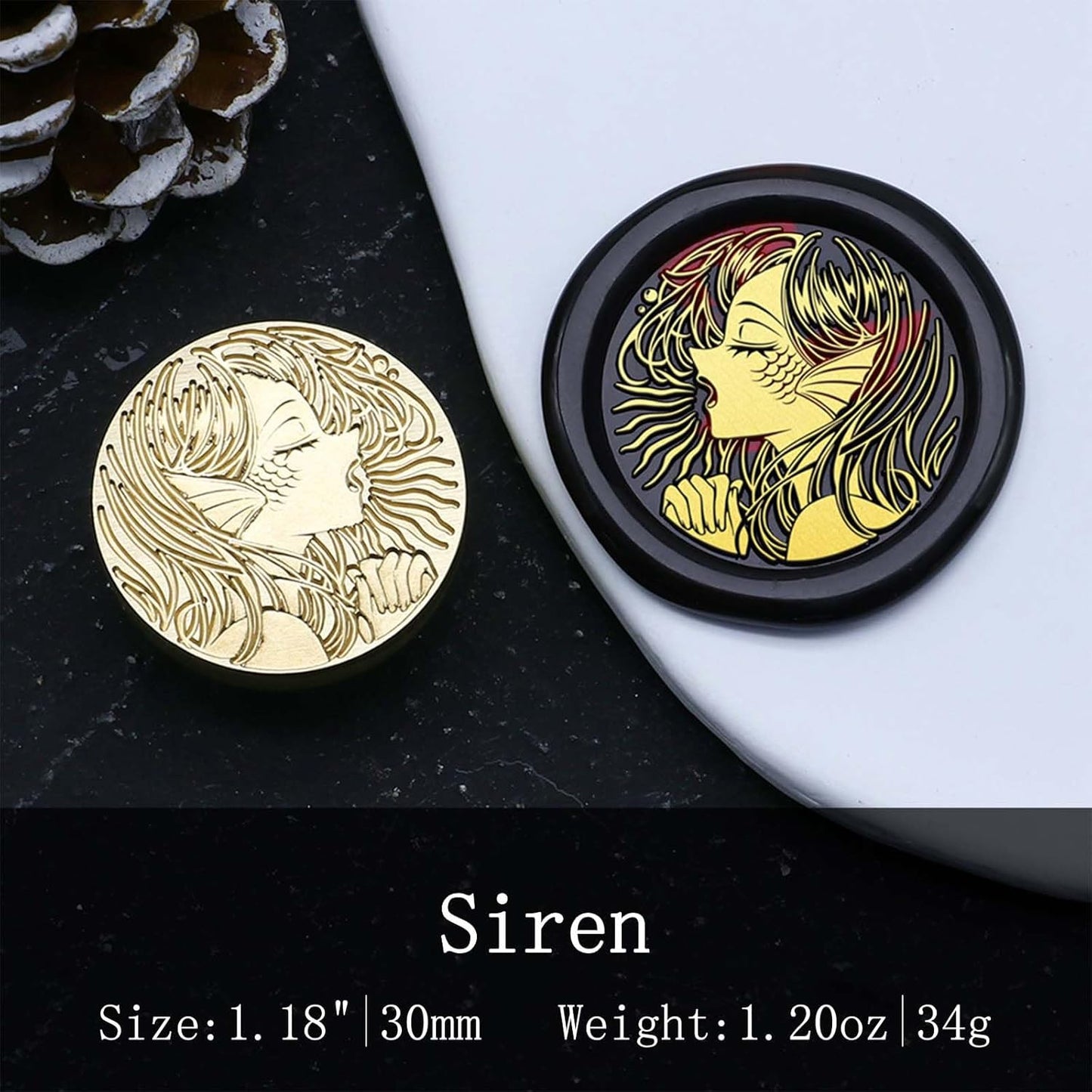 Siren Wax Seal Stamp - Vintage Brass Stamp Head Pearwood Hilt Sealing Wax Stamp for Envelopes Letters Handicraft DIY and Creative Gifts
