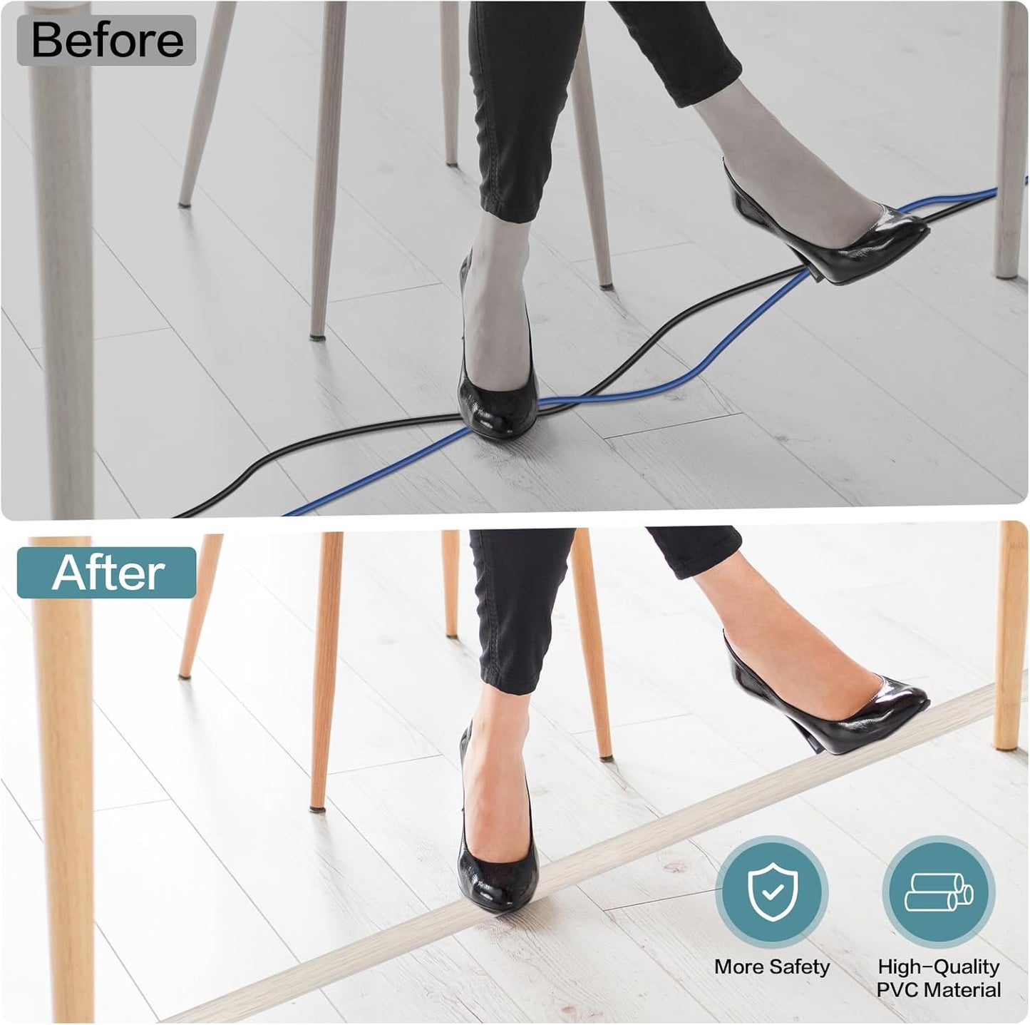 Floor Cord Cover Self Adhesive Cord Hider Floor Extension Cord Covers for Floor Power Cord Protector Cable Management Prevent Cable Trips Cable Cavity 0.47" W x 0.27" H (Beige Wood, 10Ft)