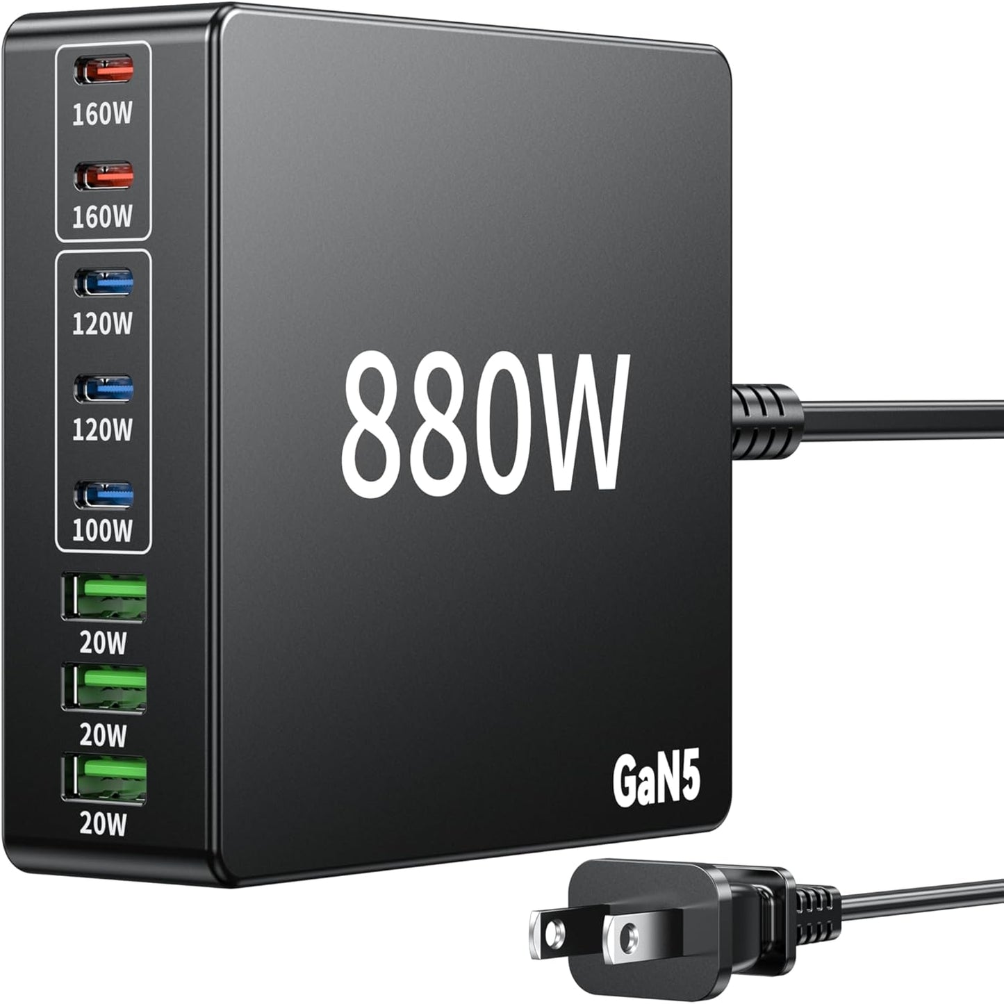 880W USB C Charger Block Charging Station 8 Port Fast Chager 140W PD PPS HUB Laptop MacBook Charger Compatible with All iPhone 17 Pro Max/17 Air/16 SE/Samsung Galaxy 25/ MacBook Pro/Air/iPad Pro