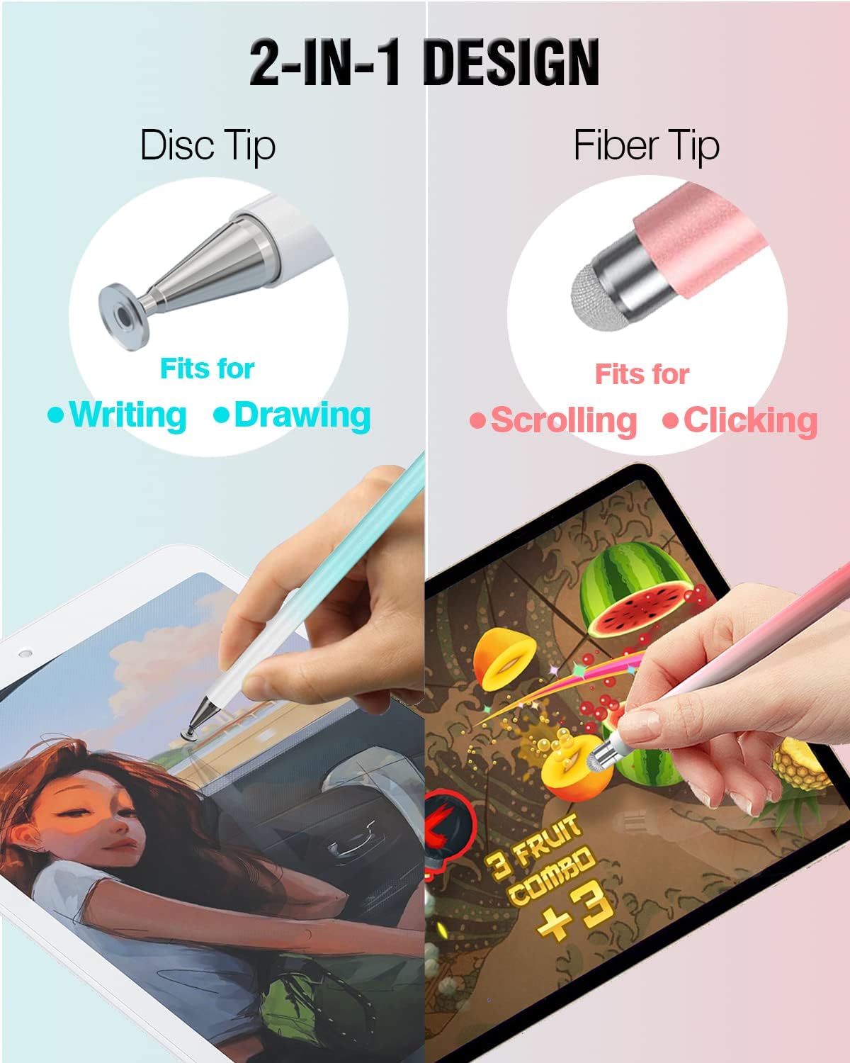 Stylus Pens for Touch Screens, 2 in 1 High Precision Universal Stylus Pen for iPad Compatible with Apple, iPhone, iPad, Android, Samsung Tablets, Phones, 3 Pack-Blue, Green, Yellow