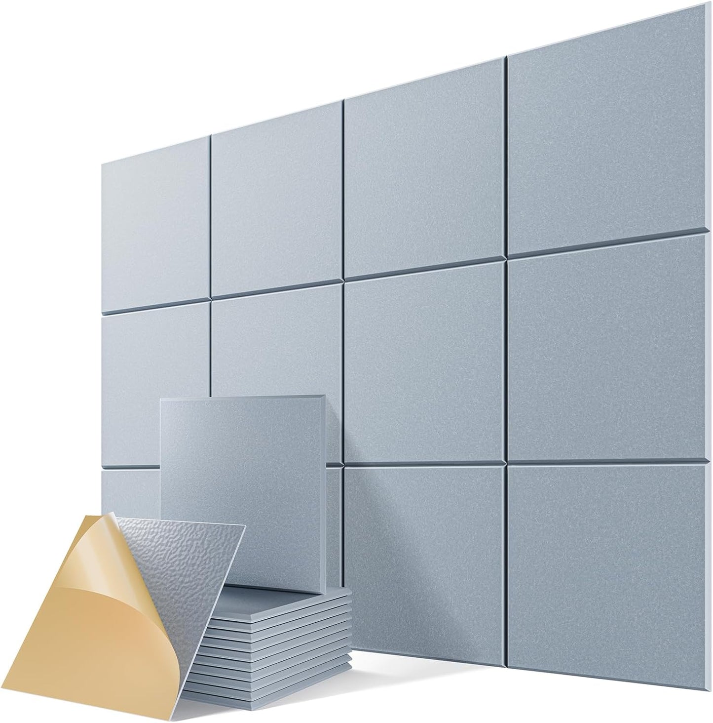 12 Pack Self-Adhesive Acoustic Panels, 12" X 12" X 0.4" High-Density Sound Proof Foam Panels for Walls, Soundproof Wall Panels for Home & Office (Smoke Gray)