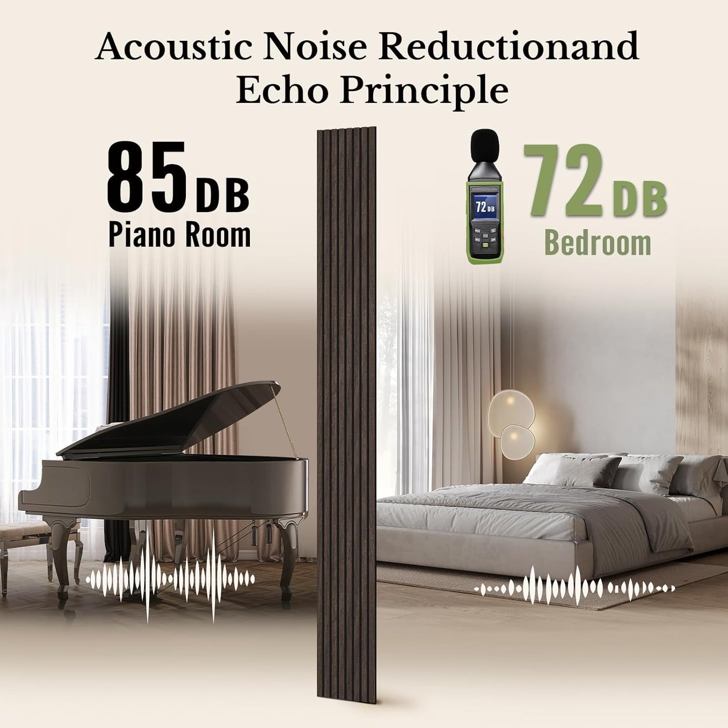 MISSDAY Wood Slat Acoustic Wall Panels, 4 Packs 94.5" x 12.6" Dark Walnut Soundproof Panel For Interior Wall Decor Noise Absorbing-3D Textured Wooden Panel Sound-Absorbing for Home, Office, Studio