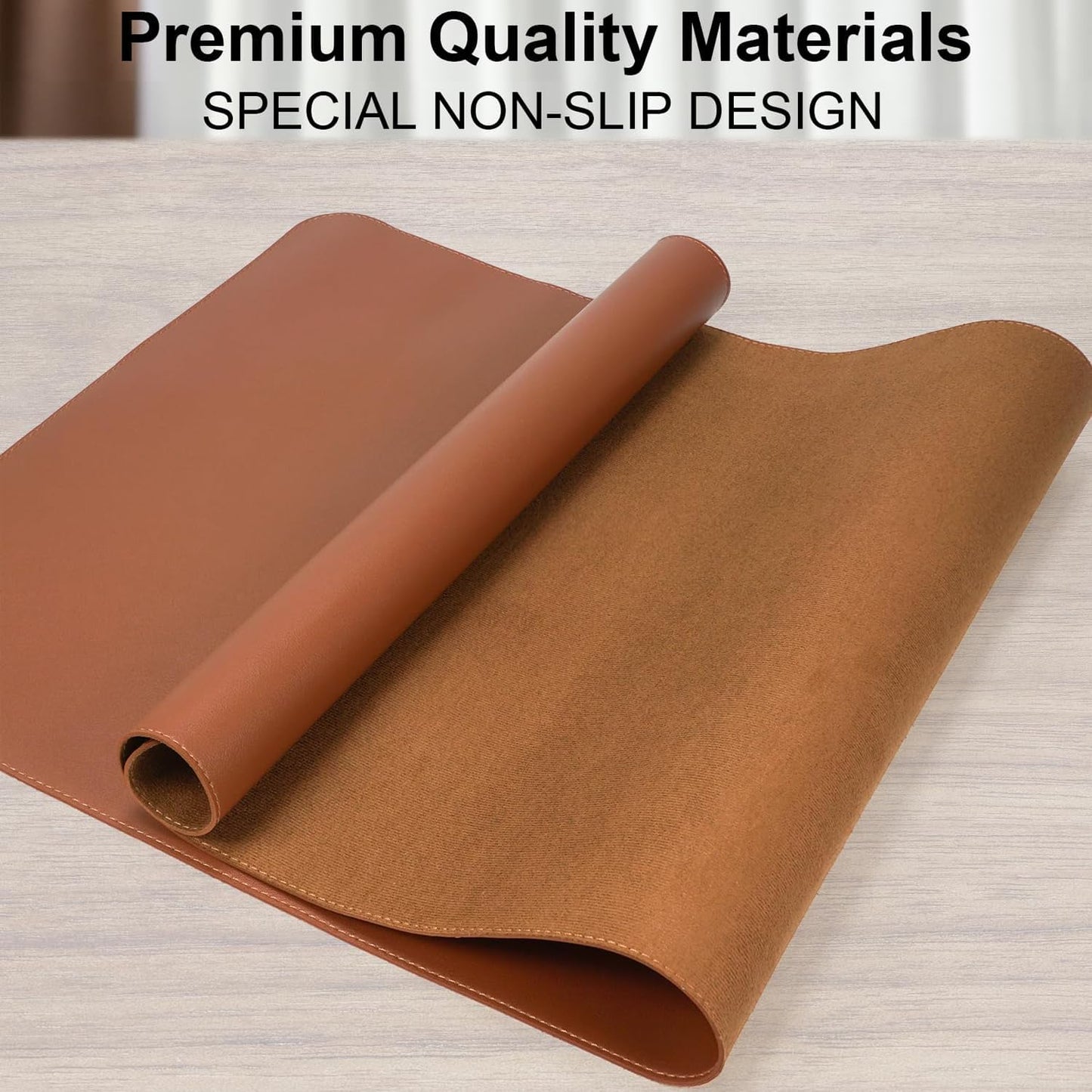 Large Desk Mouse Pad Protector, Stitched Locking Edge Non-Slip PU Leather Desk Mat Laptop Table Pad Blotter, Waterproof Durable Writing Pad for Office and Home (Brown, 90 x 43cm)