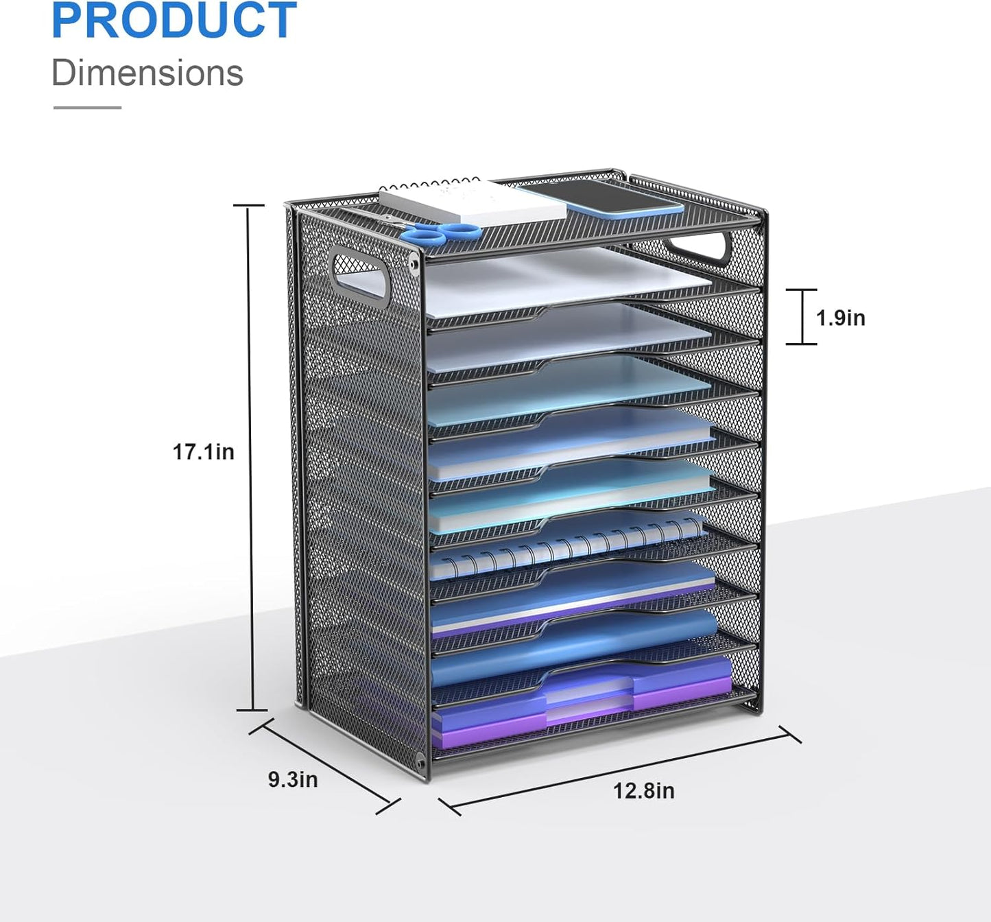 OUTWOLF 10 Tier Paper Organizer - Letter Tray Mesh Desk File Organizer with Handles for Office School Desktop, Black 2 Pack