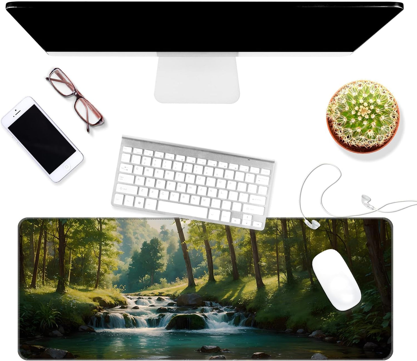 Dynippy Thin Extended Gaming Mouse Pad （31.5 * 11.8 * 0.08 inch） with Stitched Edges Large, Long XXL Keyboard and Mouse pad Desk Mat for Gaming Office & Home - Forest