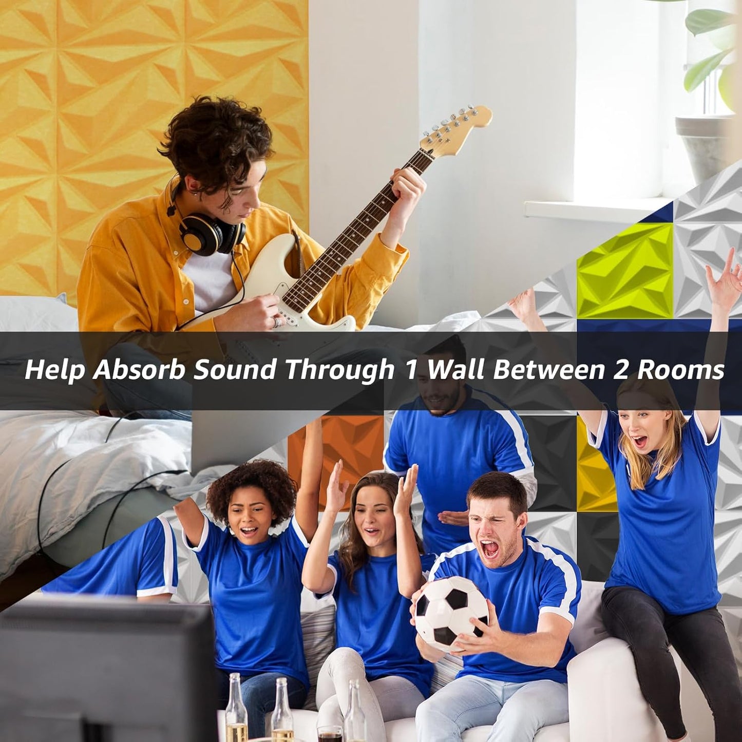 Art3dwallpanels Acoustic Panels 20 Pack Soundproof Wall Panels Sound Dampening Panels, 3D Wall Panels Sound Absorbing Panels, 12" X 12", Yellow without Tape