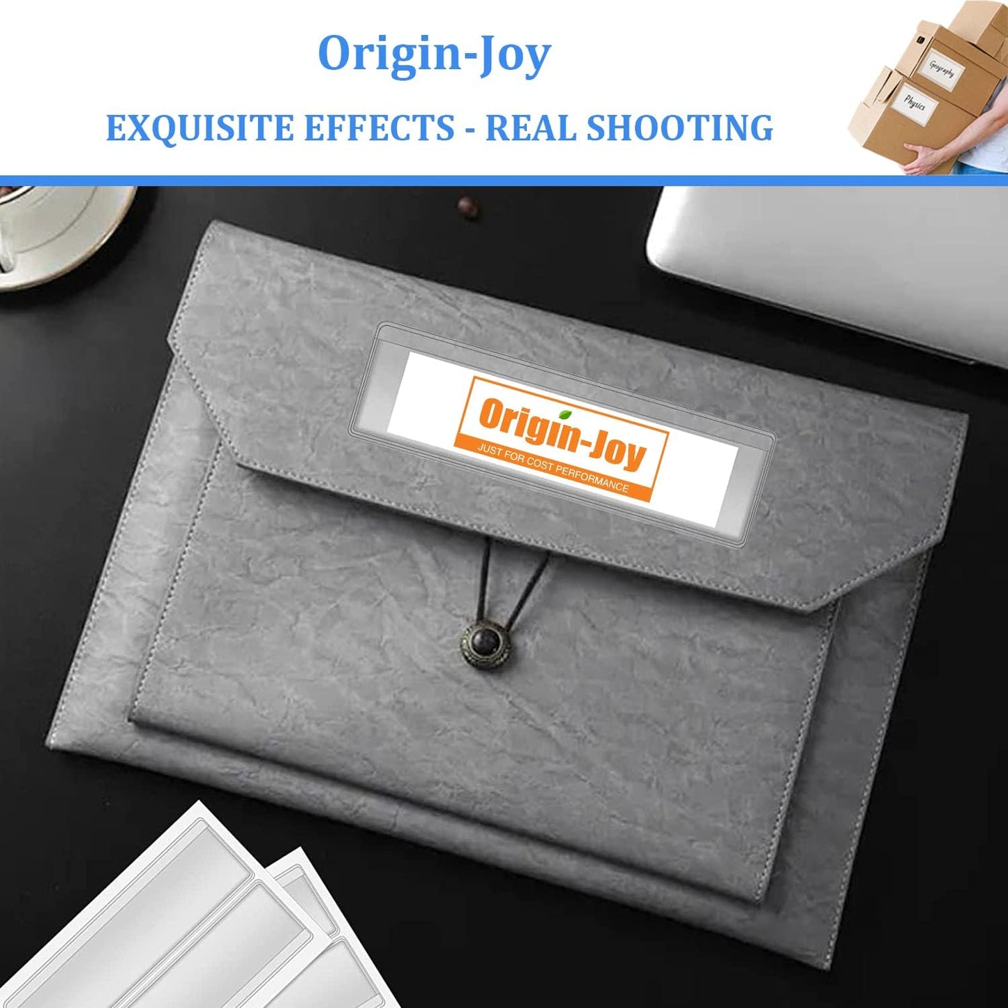 Origin-Joy 25 PCS Self-Adhesive Index Label Pockets, Clear Plastic Peel & Stick Card Holders with Top Open for Loading (11 x 8.5 inch)