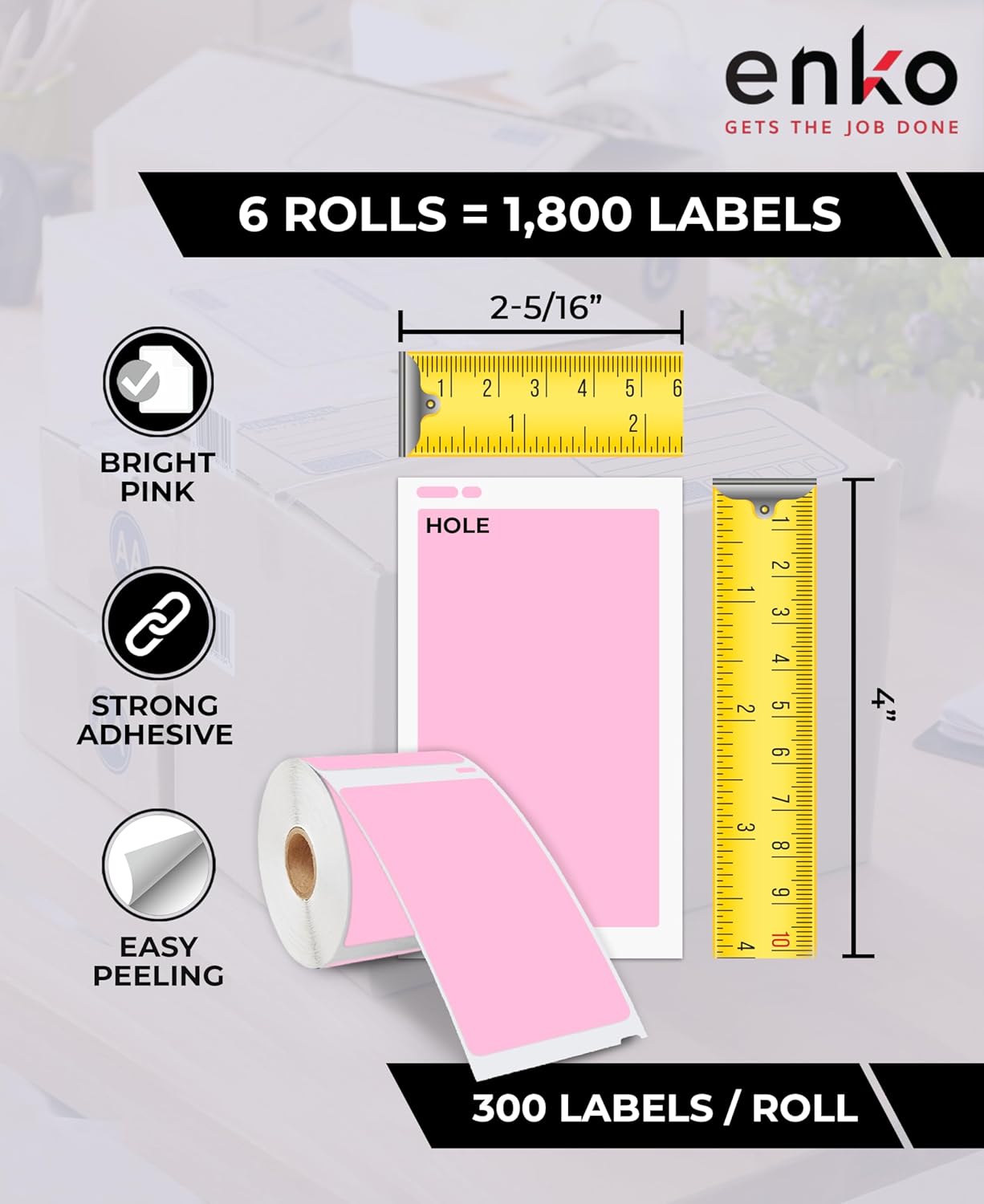 enKo [6 Rolls, 1800 Direct Thermal Labels] Pink Colored Compatible for Dymo 30256 Label (2-5/16 x 4") Use with Dymo, Rollo Thermal Printer as Shipping & Mailing Labels