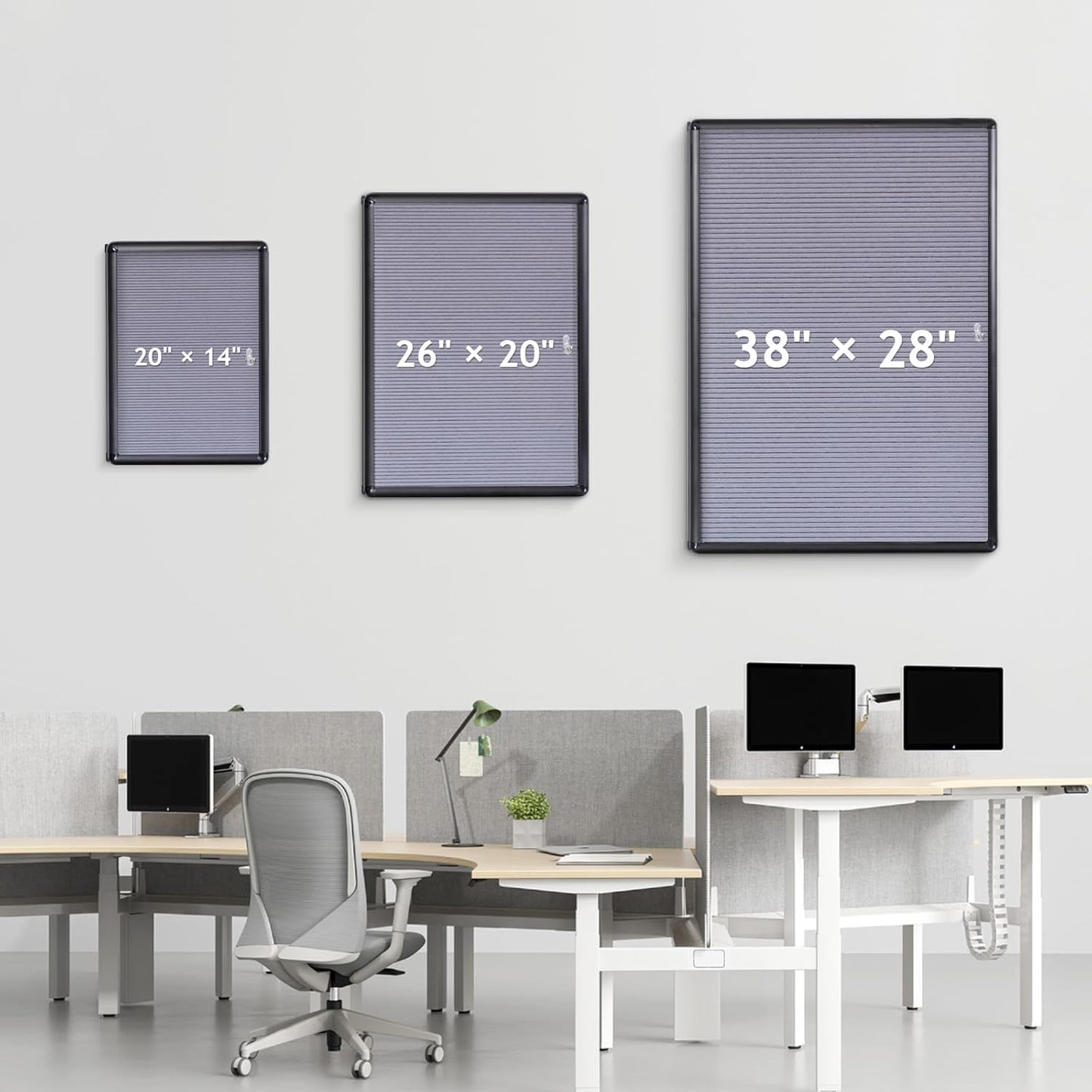 S SWANCROWN Enclosed Bulletin Board with Locking Door 26x20 in, Lockable Felt Letter Board Sign Tamperproof Message Board for Office School Home, Black Aluminum Frame, Grey