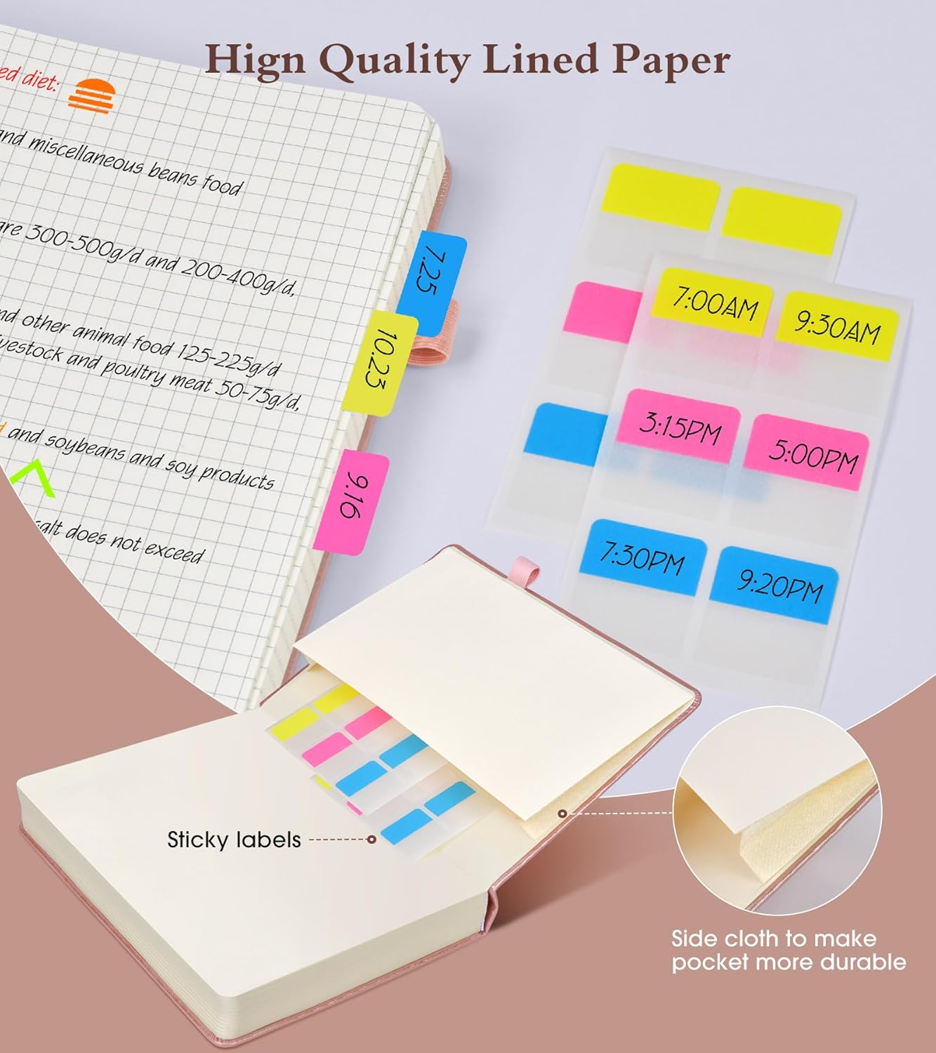 Graph Paper Notebook Journal, 360 Numbered Pages Grid Notebooks, Thick 100gsm Graphing Paper Notebook for Women Men, A5 Large Hardcover Leather Graph Journals for Writing Math 5.75'' × 8.38'' Pink