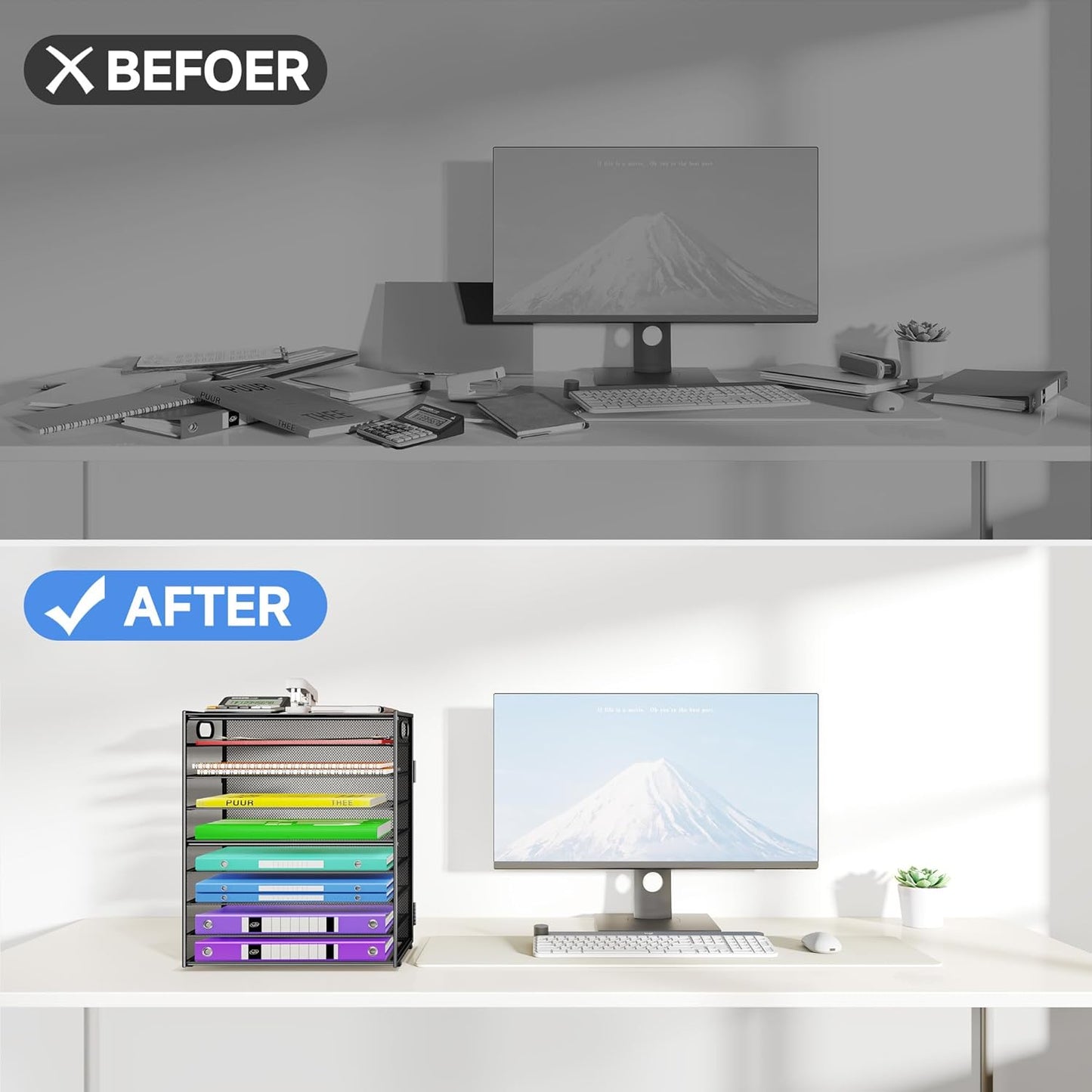 9 Tier Paper Organizer with Handle, Large Capacity Desk Organizer Mesh Paper Letter Tray File Folder Document Sorter for Classroom and Office Accessories Organization- Black (2 Pack)