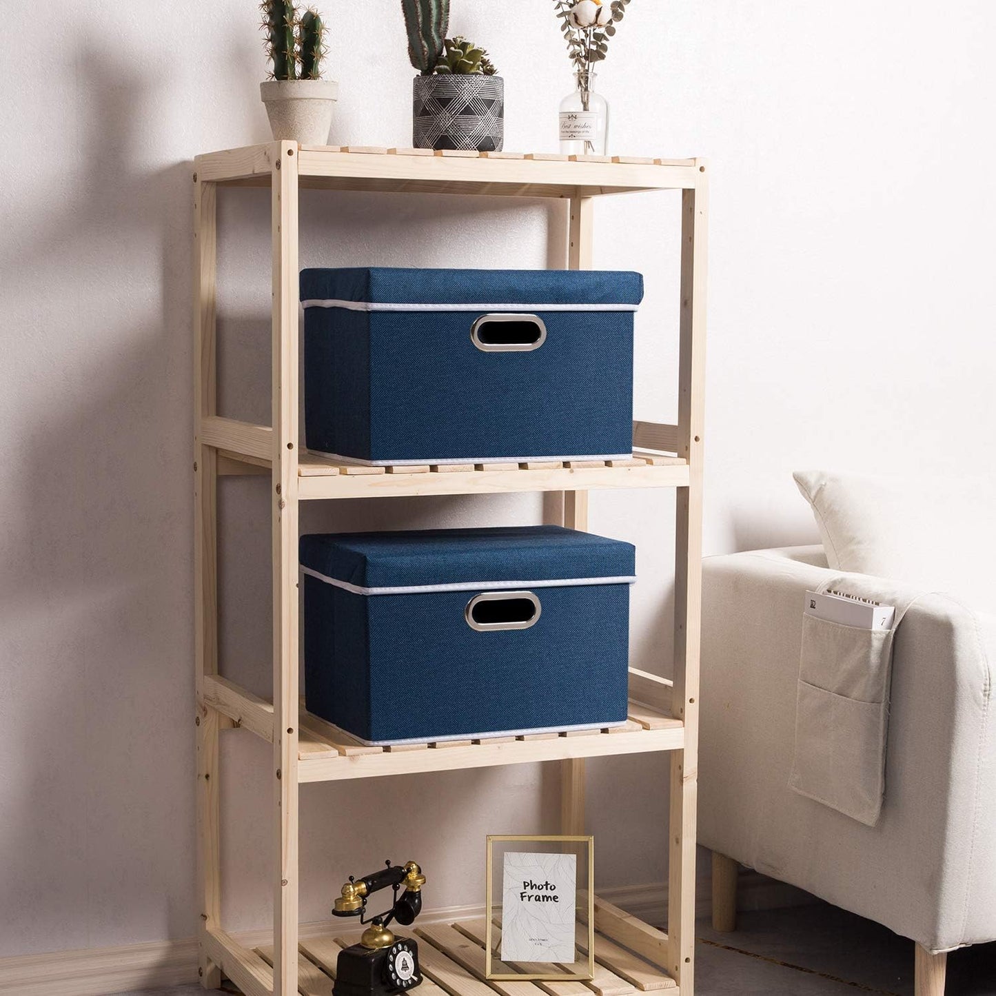 PRANDOM Collapsible Storage Bin with Lid [3-Pack] Fabric Foldable Storage Box Organizer Container Basket Cube with Cover for Home Bedroom Closet Office Nursery Royal Blue(14.9x9.8x9.8)