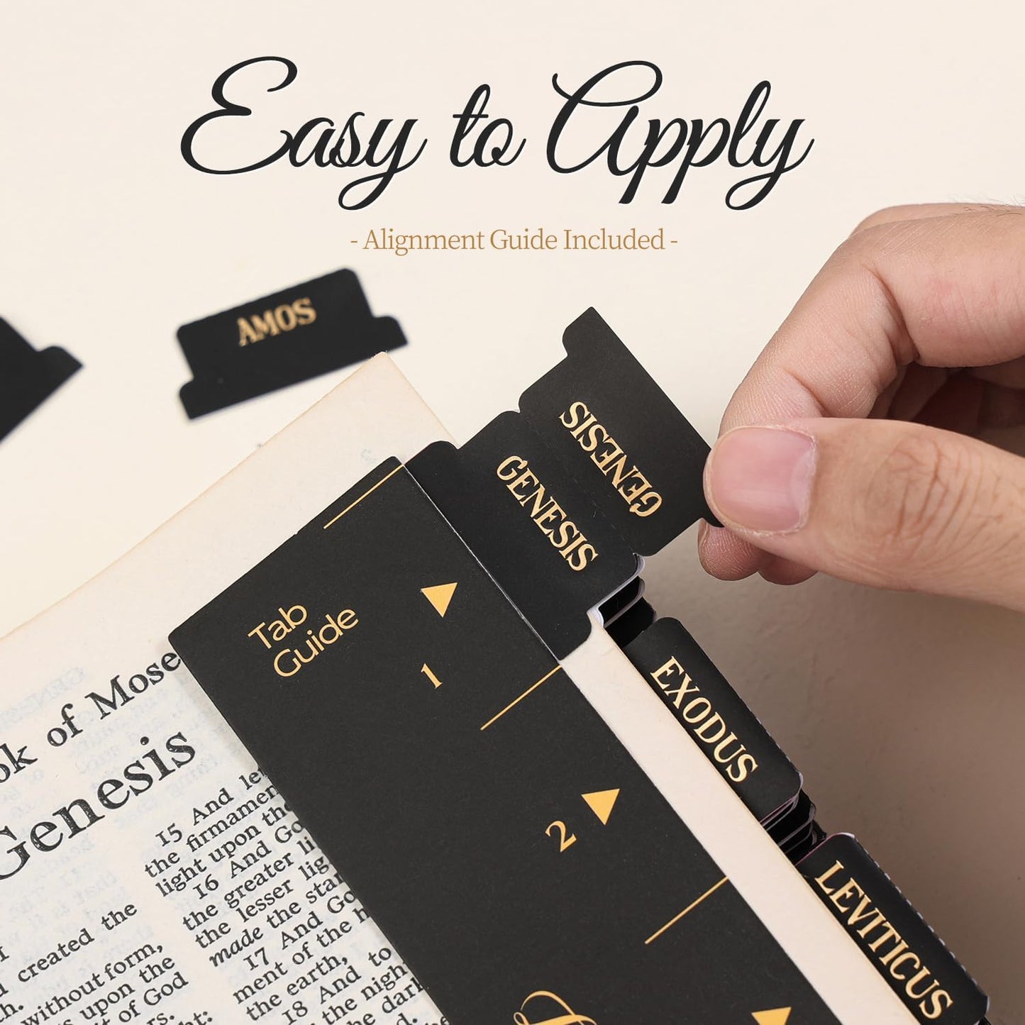 Laminated Bible Tabs, Gold Foil Embossed Lettering Bible Chapter Index Tabs for Women Men, Reposition Large Print Sticky Labels, Easy to Read and Apply, 105Chapters Labels for Easy Navigation (Black)