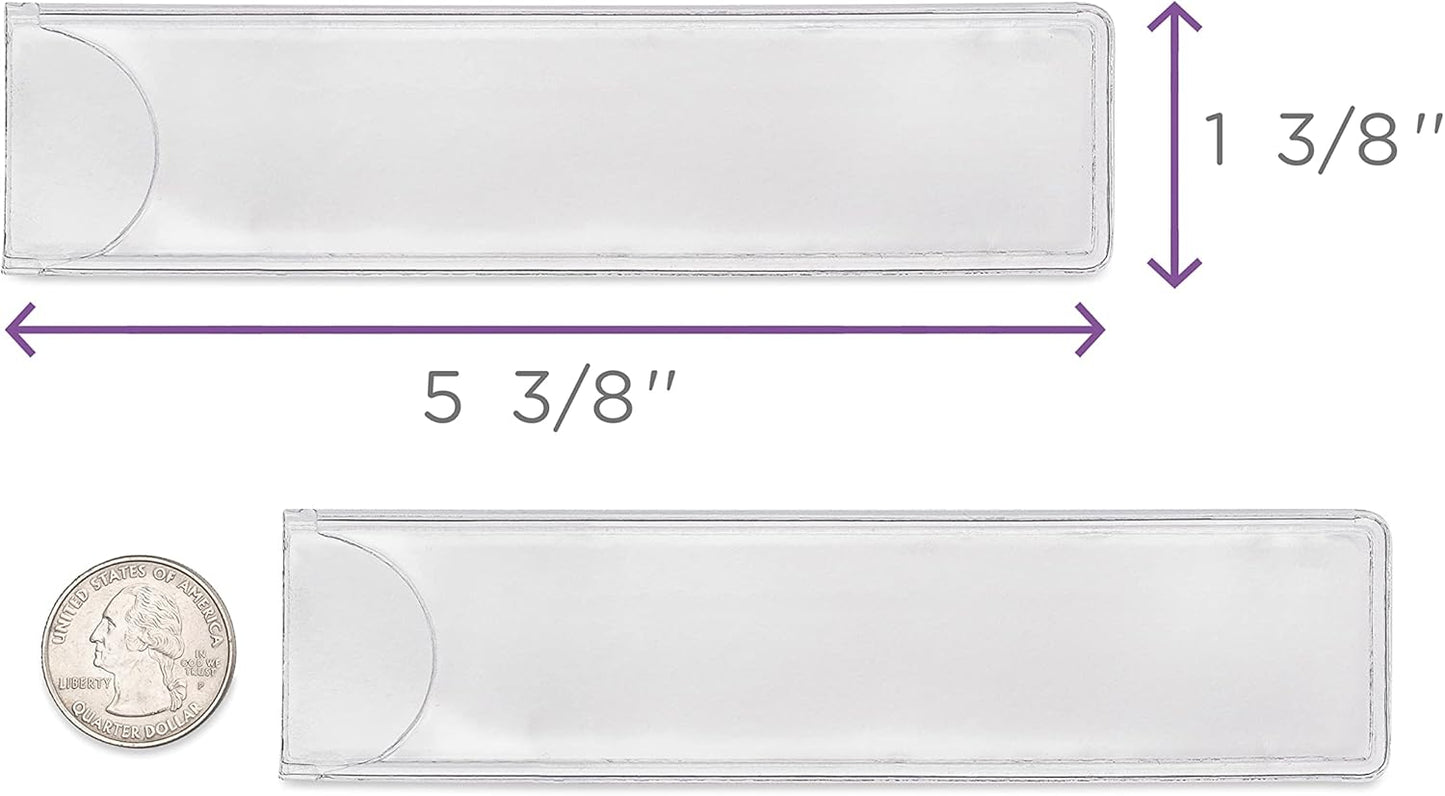 Carstens - 60 Pack, Clear Binder Spine Insert Adhesive Pockets, 5.375 x 1.375 Inch Heavy Duty Vinyl (1639-0010) - Ideal for 1.5-4 Inch Ring Binder Spines and Medical Charts
