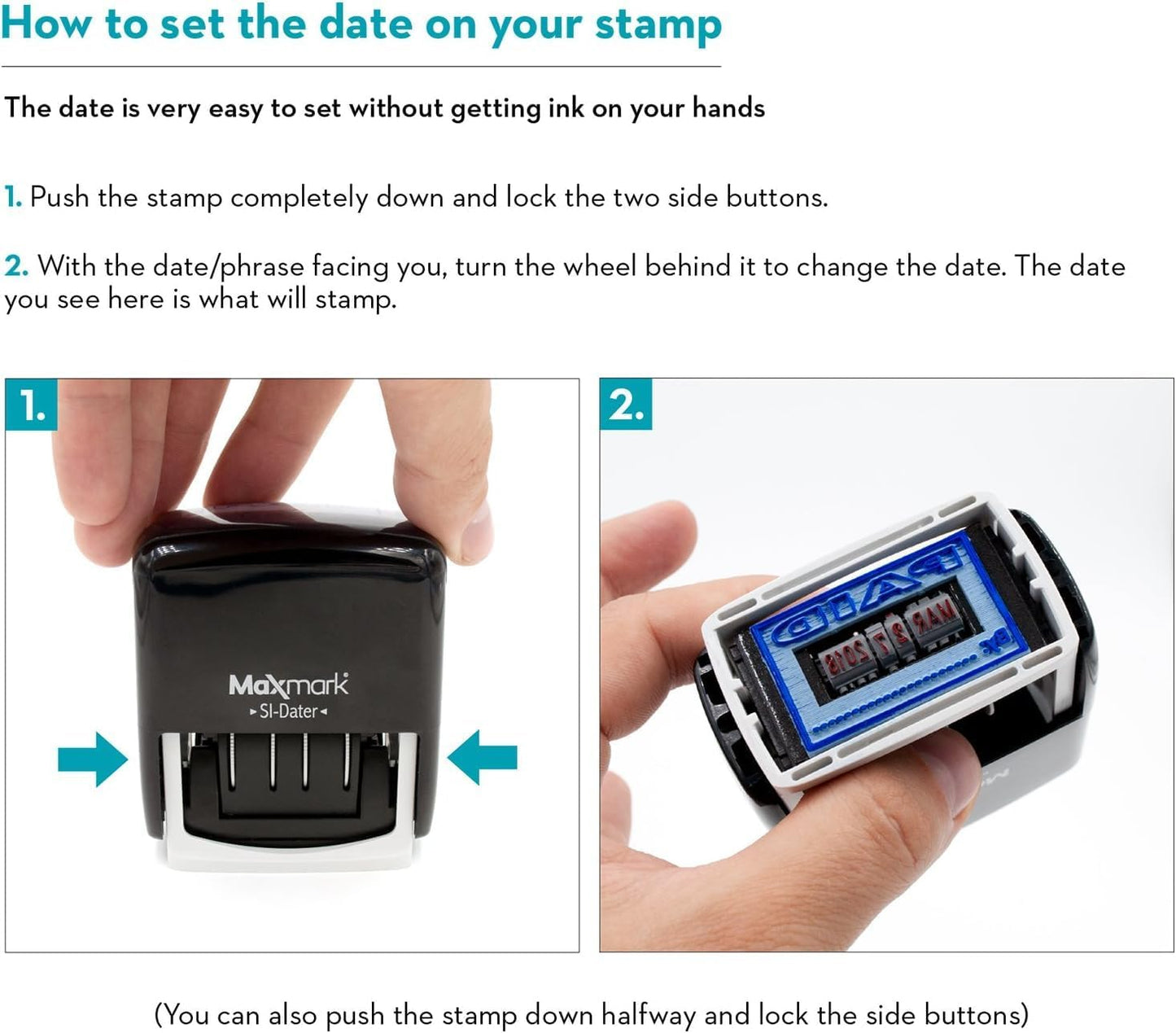 MaxMark Office Date Self Inking Stamp with Your Custom Text - 1" x 1-5/8” - 2-Color Blue/Red Ink