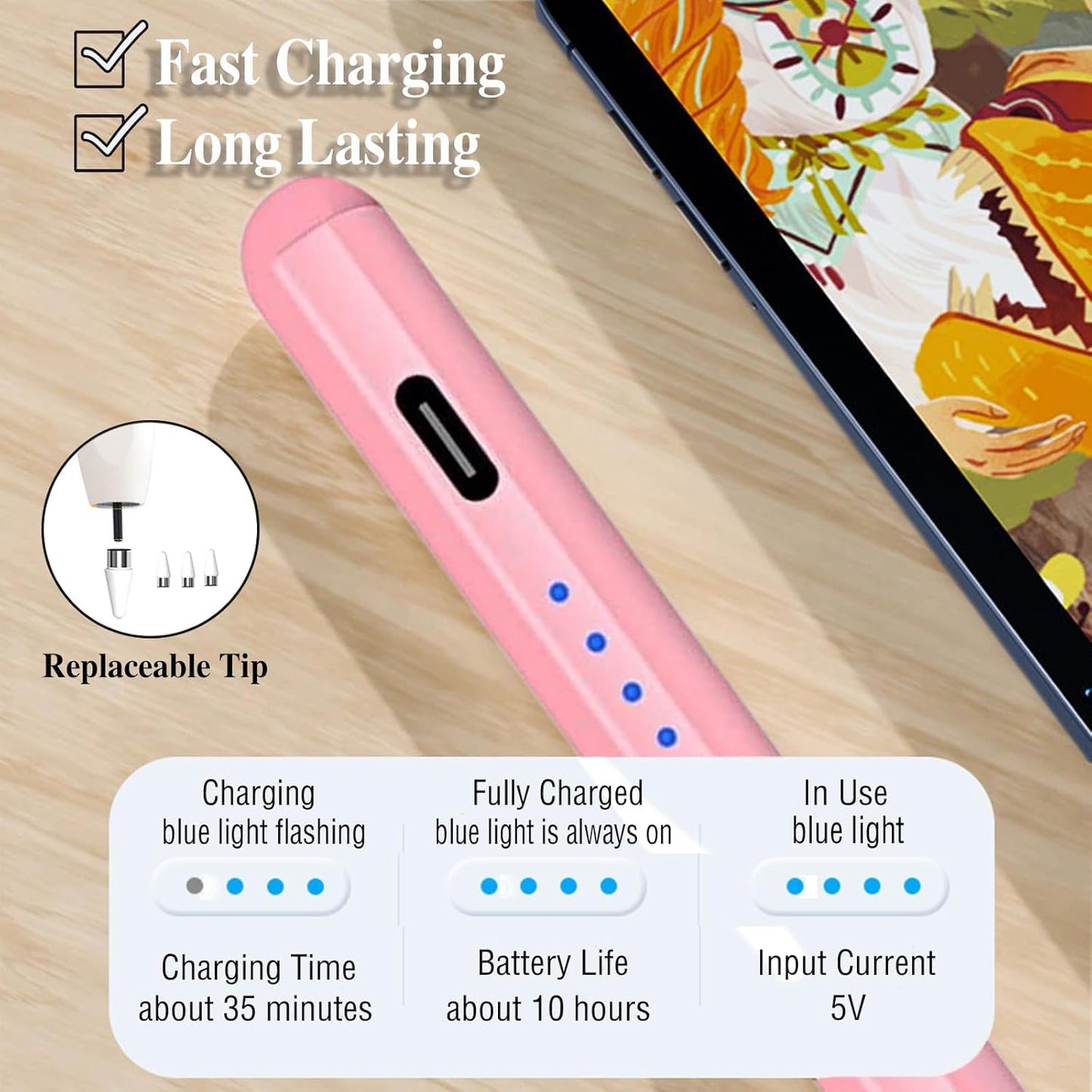 Stylists Pens for Touch Screens, Rechargeable Active Magnetic Stylus Pens Universal Tablet Pencil Stylus Pen for iPad/Pro/Air/Mini/iPhone Samsung/Android and Other Smartphone Devices-Pink