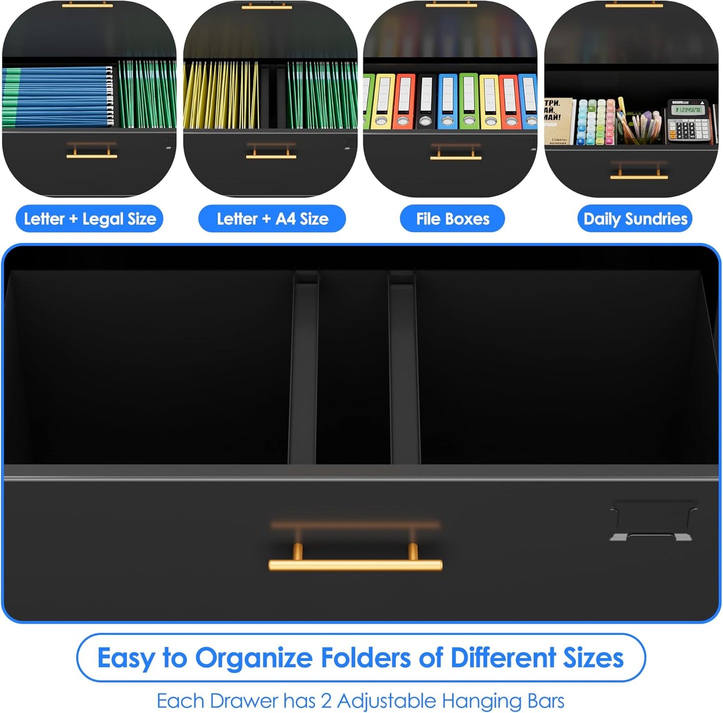 2 Drawer Lateral File Cabinet with Lock, Metal Filing Storage Cabinet with Locking Doors and 2 Adjustable Shelves for Home, Office, School, Fits A4/Letter/Legal Size Folders, Assembly Required