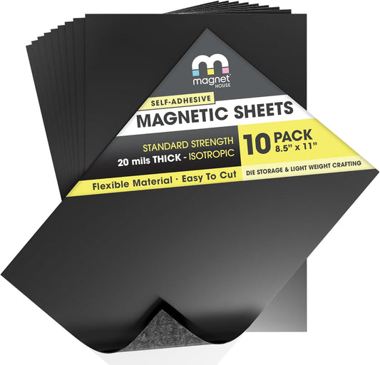 TMS Magnetic Sheet, Tape and Strips with or Without Self-Adhesive Backing for Stickers | Die and Craft Storage | Flexible Rubber Magnet | 10 Sheets | 20mil or 30 mil Thick | 8.5” x 11”