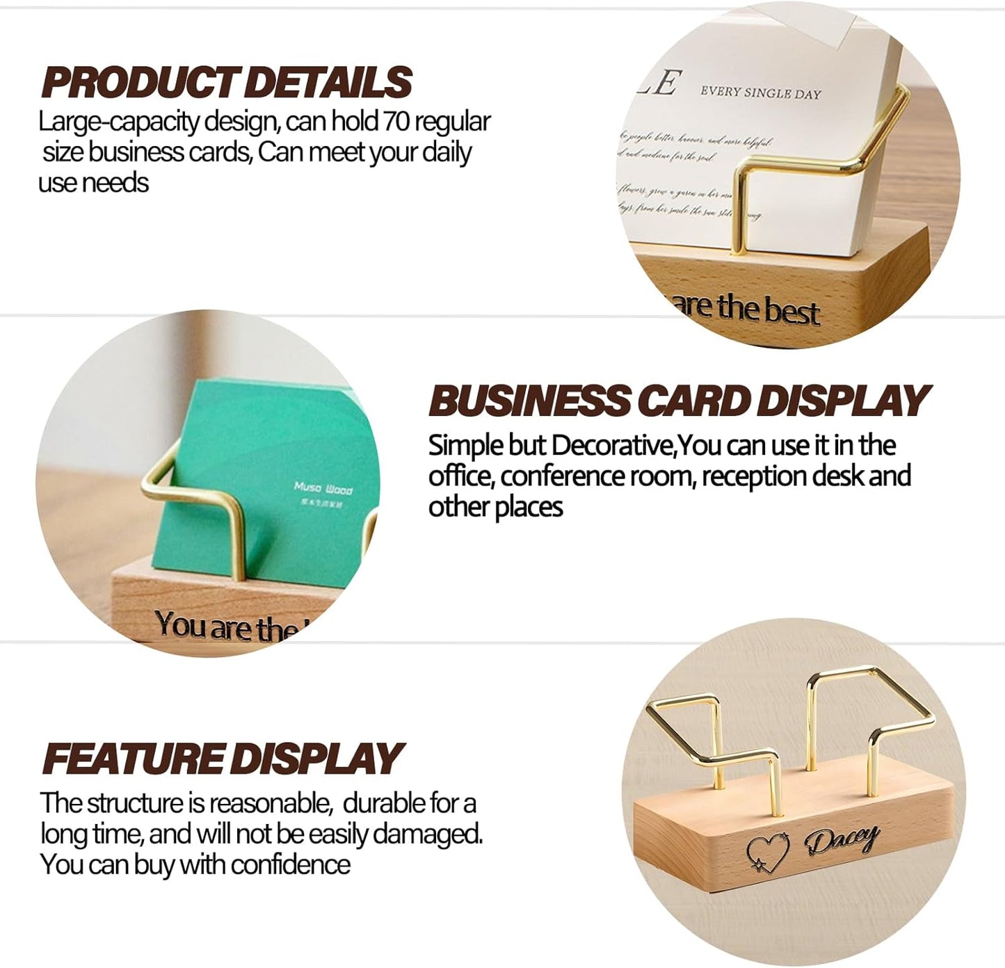 Custom Business Card Holder Desk-Personalized Engraved Wooden Business Card Case Holder, Customized Name Logo Business Card Display Gifts for Men Women