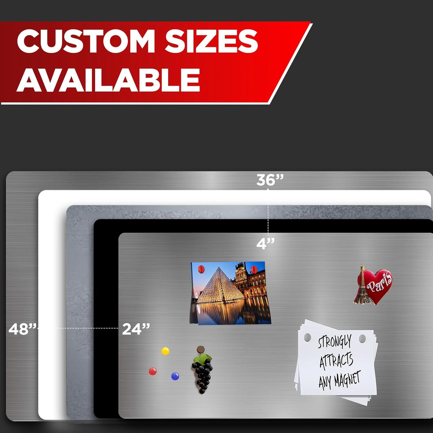 Diamond Life Magnetic Board - Memo & Vision Board for Home, School & Office - Magnet Board for Kids - Pre-drilled Mounting Screws Included (Stainless Steel 24"x36")