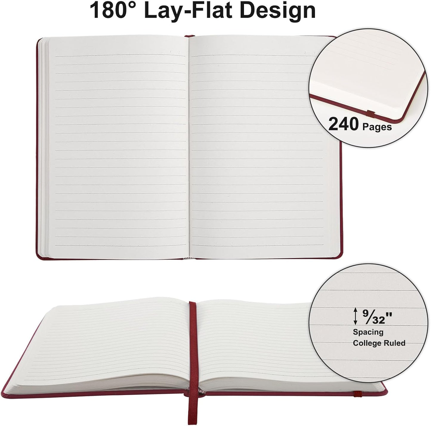 Comix Lined Journal Notebook for Women Men, Journaling Notebooks for Office School Home, Burgundy, 240 Pages, 5.5" x 8.3", College Ruled, A5, Hardcover