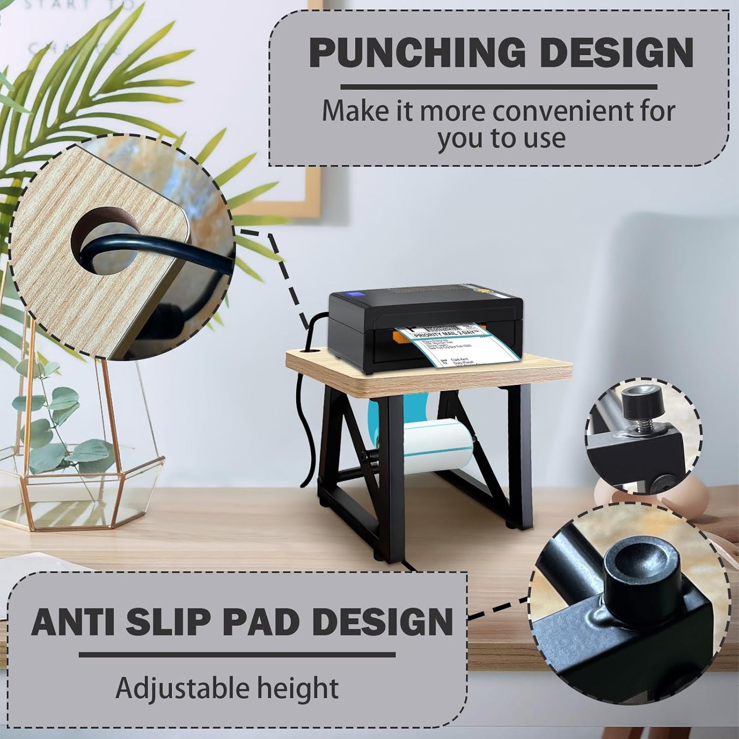 Label Holder for Thermal Printer,Sticker Rolls and Fan-fold Dispenser Holder,Wooden Label Holder for Shipping Label Printer,Office Accessories for Home,Small Business,Warehouse (Log Color)