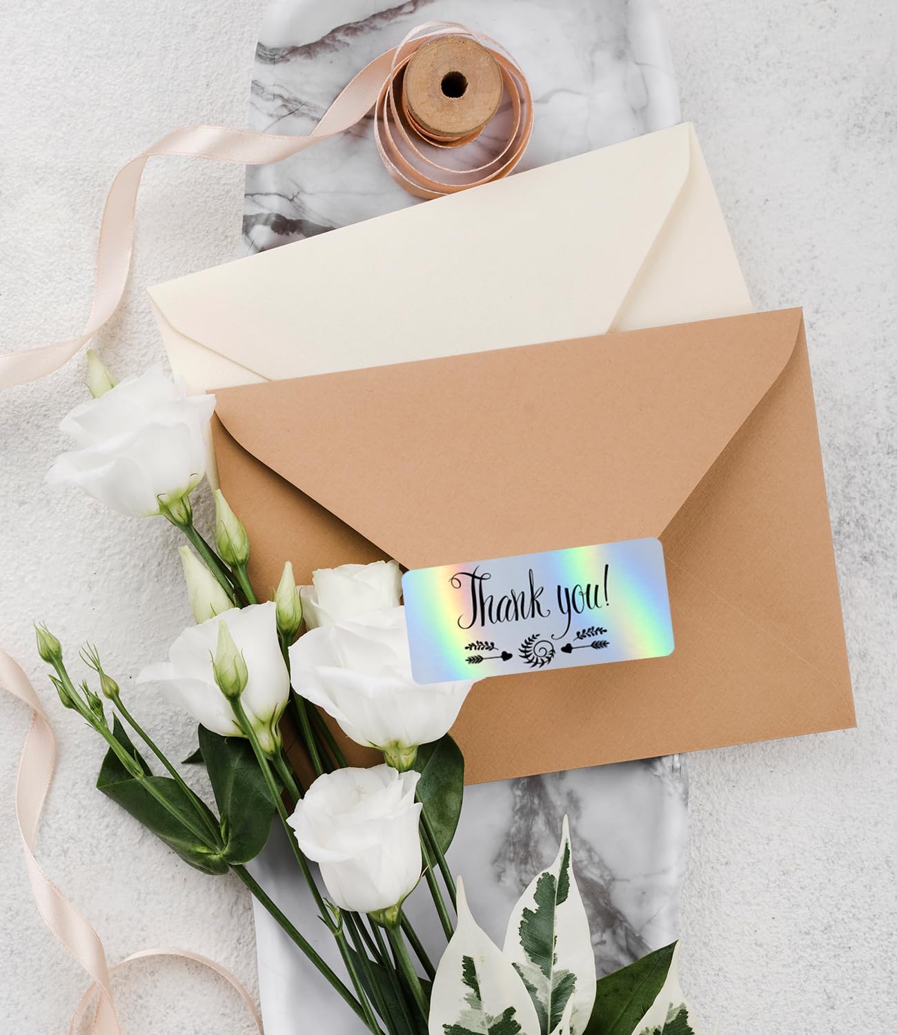 Holographic Square Thermal Labels (4 x 2 inch), Self-Adhesive Direct Thermal Sticker Label, Compatible with All Thermal Shipping Label Printers, for Name, Price Tag, DIY, Logo, 500 Labels/Roll