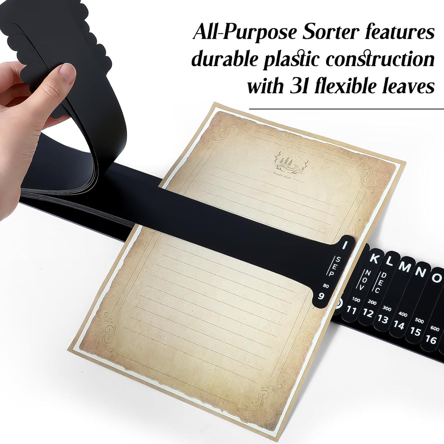 PerKoop Plastic All Purpose Document Sorter Alphabetical File Organizer Compact Upright Space Saving Paper Organizer for File Office, Black, 2.52 x 23.5 inches(2 Sets)