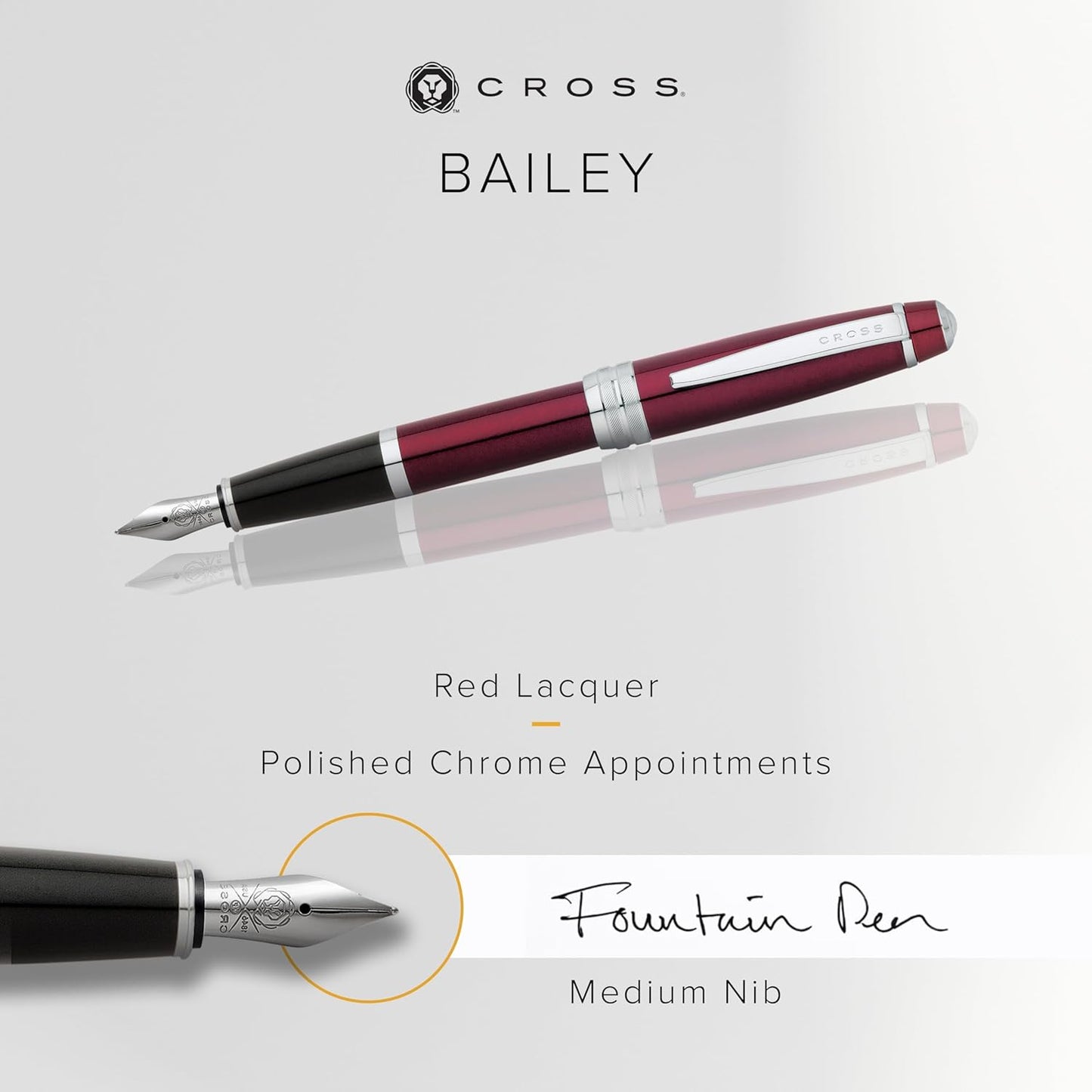 Cross Bailey Refillable Fountain Presented in a Premium Gift Box - Medium Point, Black Ink, Red