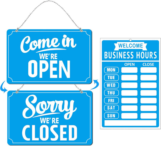 Open Closed Signs Business Hours Sign Set for Window Door Open Signs for Business Hour Closed Open Flip Sign Store Resturant Bar Blue