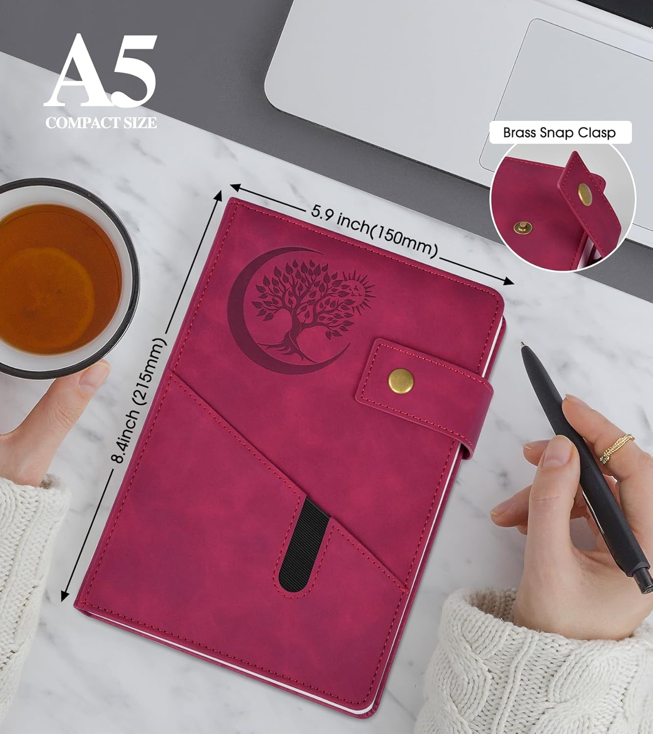 Blank Journal Notebook, A5 Hardcover Leather Sketchbook with 200 Pages Thick Blank Paper for Men Women, Unlined Drawing & Writing Journal, 5.9" x 8.4" Plain Notebook (wine red)