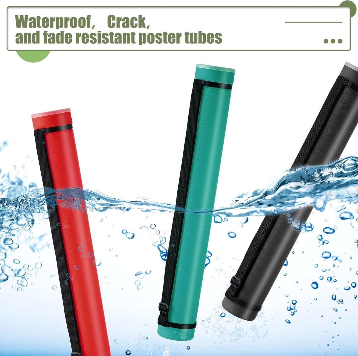 3 Pcs Extendable Poster Tubes Plastic Document Storage Tube with Carrying Strap 24-40 Inch Expanding Blueprint Holder Telescoping Cap Waterproof Art (Black, Green, Red)