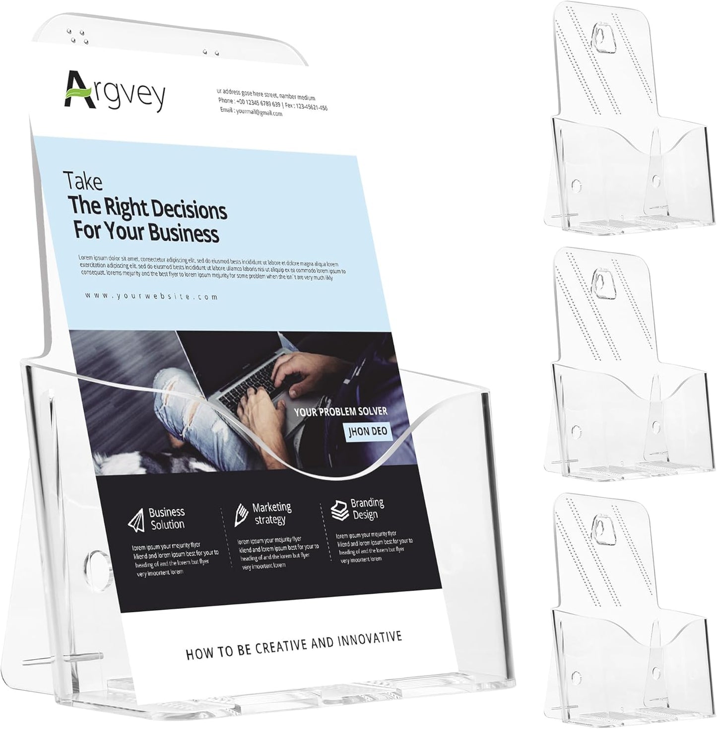 Acrylic Brochure Holder 6 x 8 Inch, Clear Slant Back Display Stand for 5.5 x 8.5 & 5 x 7 Inch Flyers, Pamphlets, Table Signs – Plastic Paper Holder for Office, Home, Store, 4 Pack