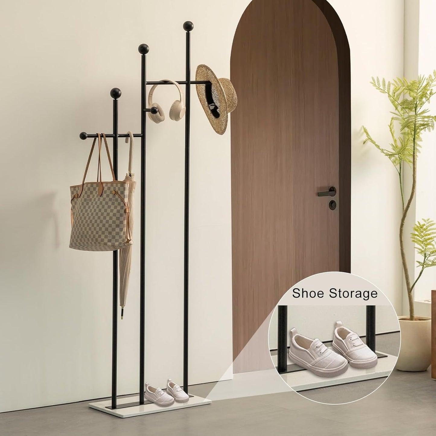 Standing Coat Rack with Marble Base Heavy Duty Clothes Hanger Rack Metal Coat Tree for Clothes Hats Scarfs Purses 19.69 x 11.02 x 68.9 Inches (Black)