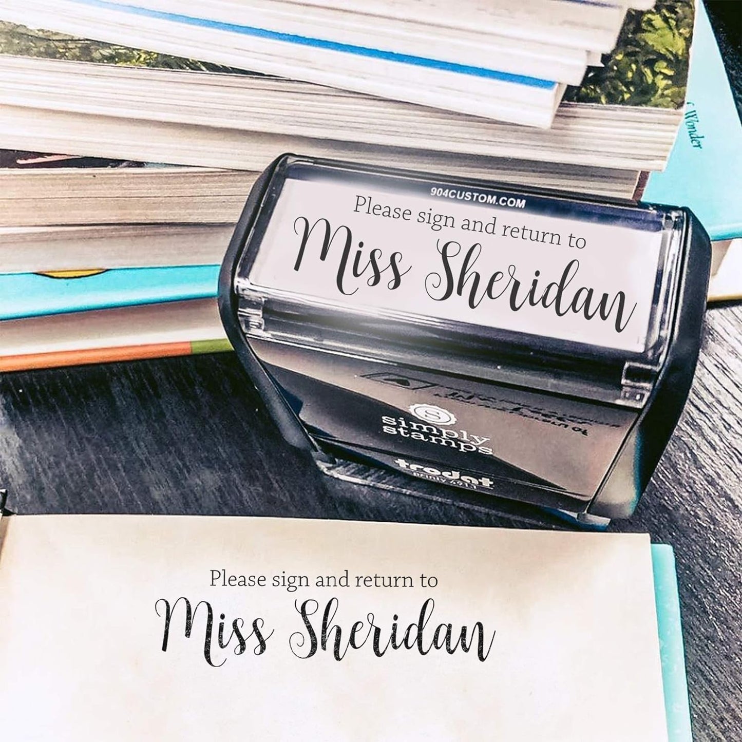 Custom Self-Inking Stamps | 49 Fun Designs | Classroom & Book Stamps - Grading Made Easy (Please Sign & Return Script | Xtra Wide)