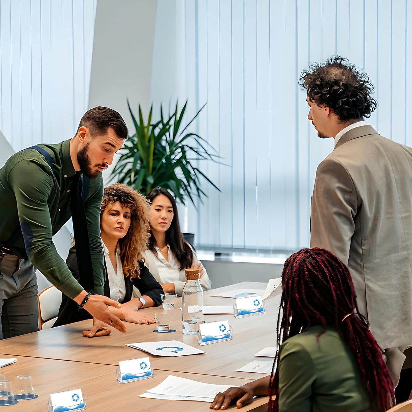 Mototo Acrylic Business Card Holder for Desk, 20 Pack Plastic Business Card Display Clear Business Card Holder Desktop Cards Stand for Home Office Exhibition Desk Table, Fits 30-50 Business Cards