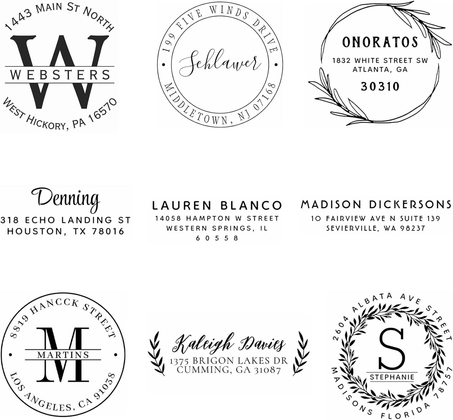 Generic Custom Address Stamp, Self Inking Stamp OR Embosser, Choose from 18 Simple but Classic, Elegant, Stylish Designs & 15 Ink Color Choices, Black