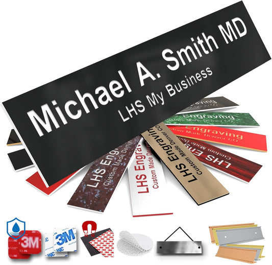 Engraved Custom Door Plate Black Plastic Office Door Sign with White Letters - Made in USA 2x10 B2