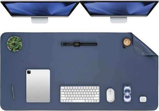 Oversized Non-Slip Desk Pad Protector – Grips Desk Firmly, Anti-Slip Like You've Never Seen! Vegan Leather Waterproof Laptop Mat for Keyboard & Mouse – Large Office Pad– Dusk Navy