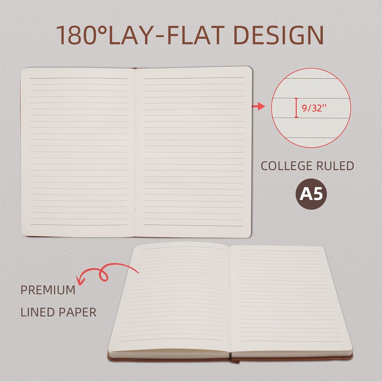 Lined Notebook Journal for Women Men 320 Pages A5 Hardcover Leather with Pen Holder College Ruled Journals for Work Note Taking Travel School Pink