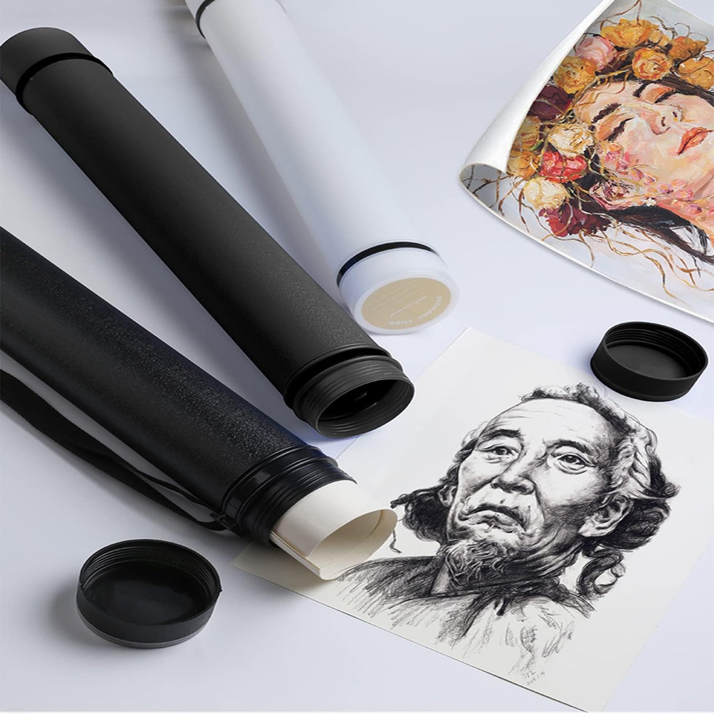Poster Tube with Strap,2Pack Expandable Poster Storage Tubes Expand from 24.5" to 40" ,Waterproof Telescoping Blueprint Art Document Transport Carrying Tube