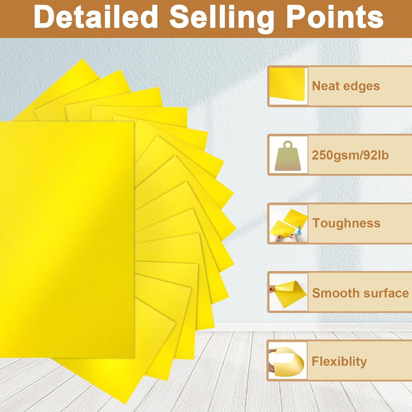 120 Sheets Solar Yellow Shimmer Cardstock 8.5 x 11 Crafts Paper, 250gsm/92lb Premium Glossy Paper Card Stock for Cards Making, Greeting Cards, Wedding Invitations, Menus