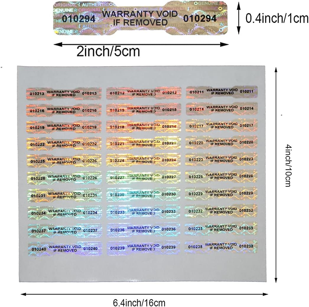 580 Pcs Bone Silver Hologram Sticker Holographic Tamper Evident Label High Security Warranty Seal Sticker with Serial Numbers(0.4 Inch X 2 Inch,GQYHLABO)